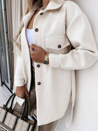 Button - Down Tie Waist Coat - Charmdeals