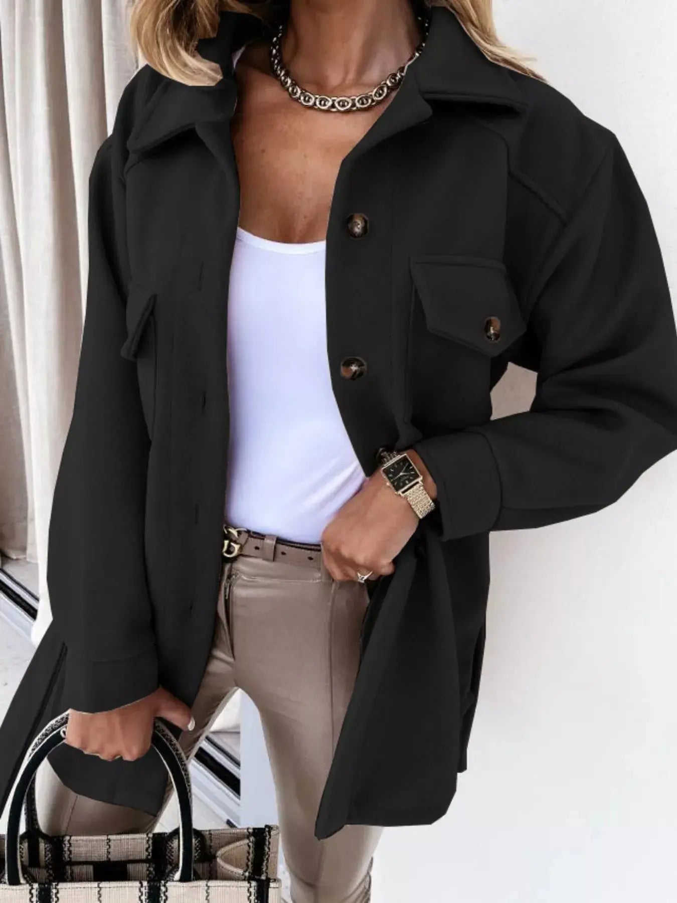 Button - Down Tie Waist Coat - Charmdeals