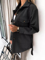 Button - Down Tie Waist Coat - Charmdeals