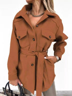 Button - Down Tie Waist Coat - Charmdeals