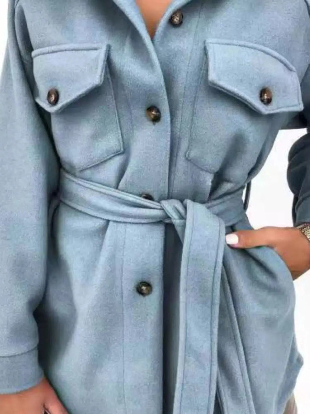 Button - Down Tie Waist Coat - Charmdeals