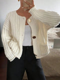 Button - Front Knit Cardigan with Pockets - Charmdeals
