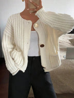 Button - Front Knit Cardigan with Pockets - Charmdeals