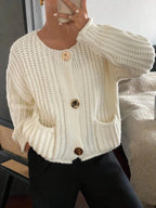 Button - Front Knit Cardigan with Pockets - Charmdeals