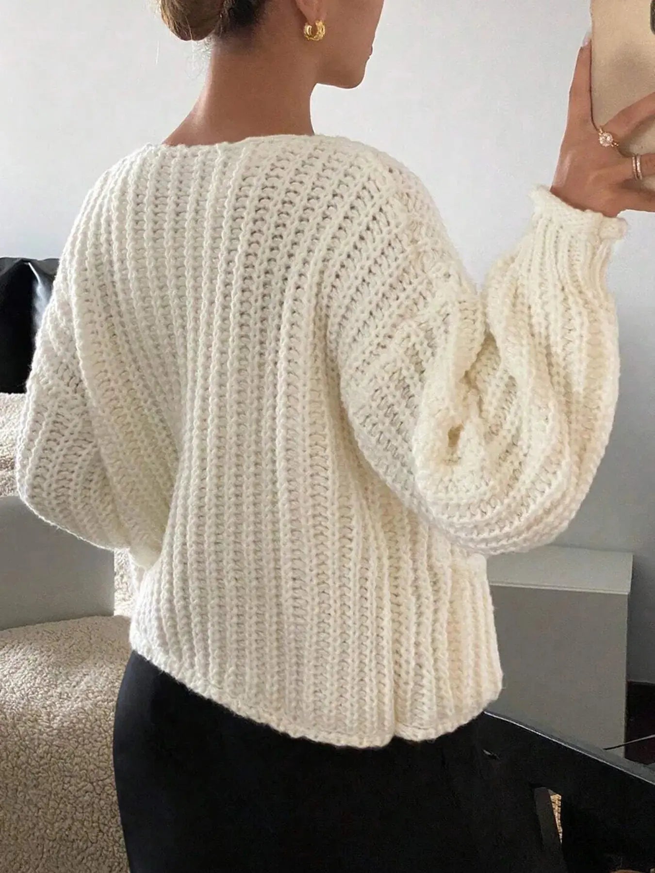 Button - Front Knit Cardigan with Pockets - Charmdeals