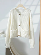 Button - Front Knit Cardigan with Pockets - Charmdeals