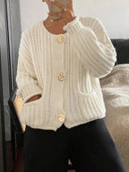 Button - Front Knit Cardigan with Pockets - Charmdeals