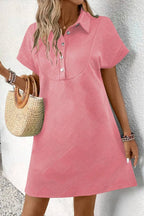 Button Front Short Sleeve Mini Dress - Charmdeals