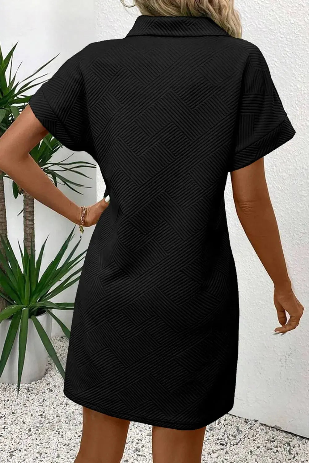 Button Front Short Sleeve Mini Dress - Charmdeals