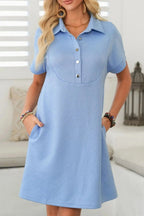 Button Front Short Sleeve Mini Dress - Charmdeals