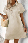 Button Front Short Sleeve Mini Dress - Charmdeals