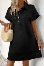 Button Front Short Sleeve Mini Dress - Charmdeals