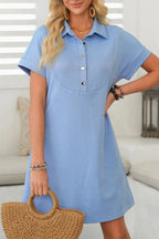 Button Front Short Sleeve Mini Dress - Charmdeals