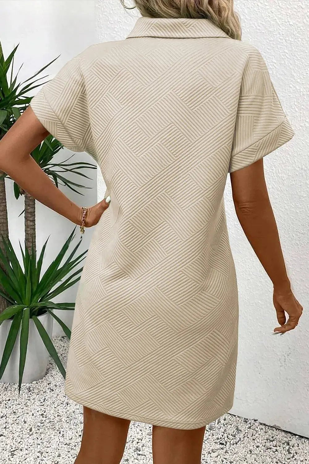 Button Front Short Sleeve Mini Dress - Charmdeals