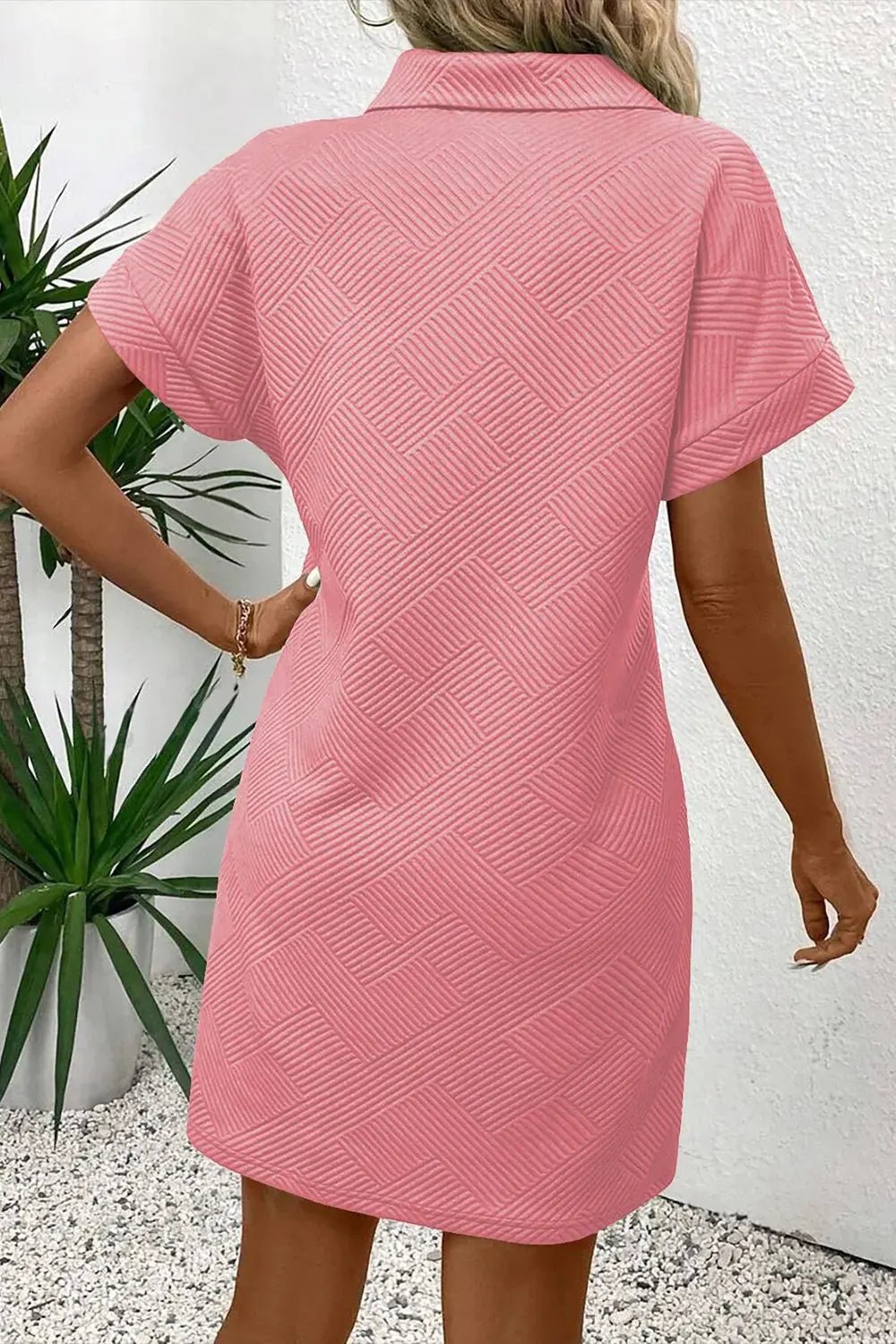 Button Front Short Sleeve Mini Dress - Charmdeals