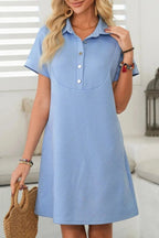 Button Front Short Sleeve Mini Dress - Charmdeals