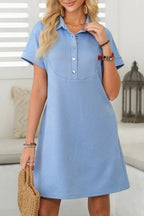 Button Front Short Sleeve Mini Dress - Charmdeals