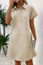 Button Front Short Sleeve Mini Dress - Charmdeals