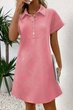 Button Front Short Sleeve Mini Dress - Charmdeals