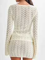 Button Up Crochet Cardigan and Skirt Sweater Set - Charmdeals
