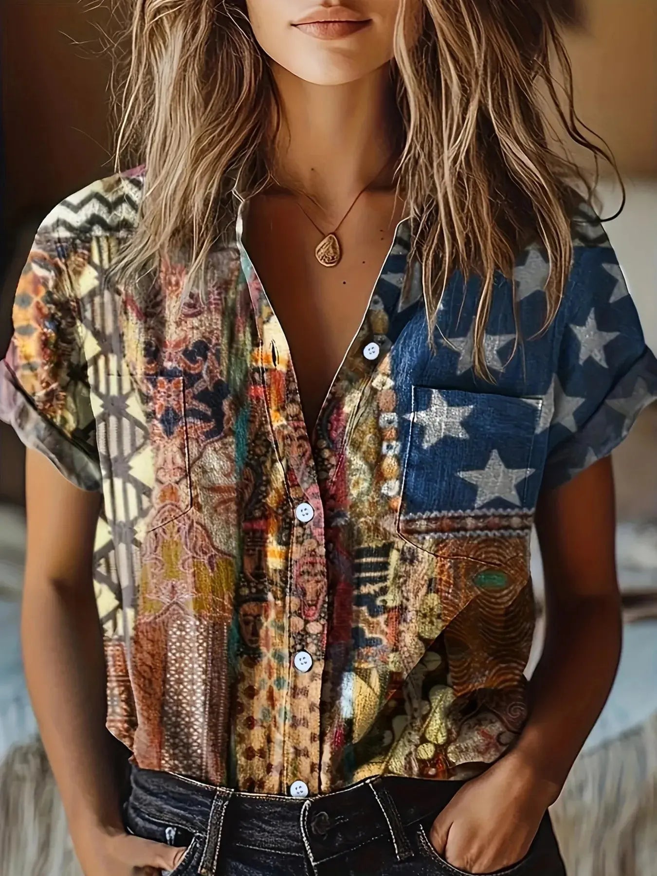 Button - Up Short Sleeve Shirt - Charmdeals
