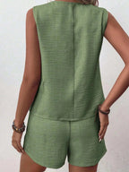 Button Up Vest and Shorts Set - Charmdeals