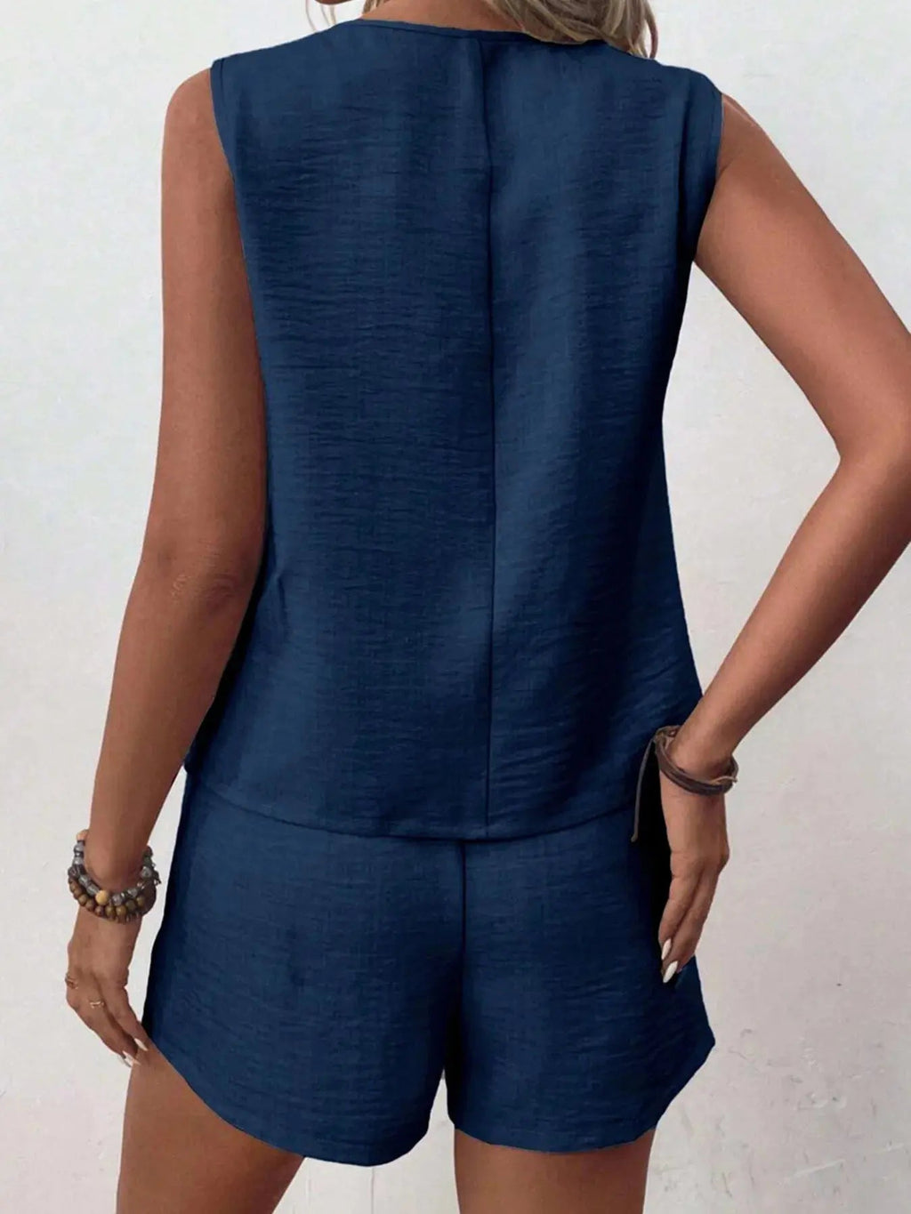 Button Up Vest and Shorts Set - Charmdeals