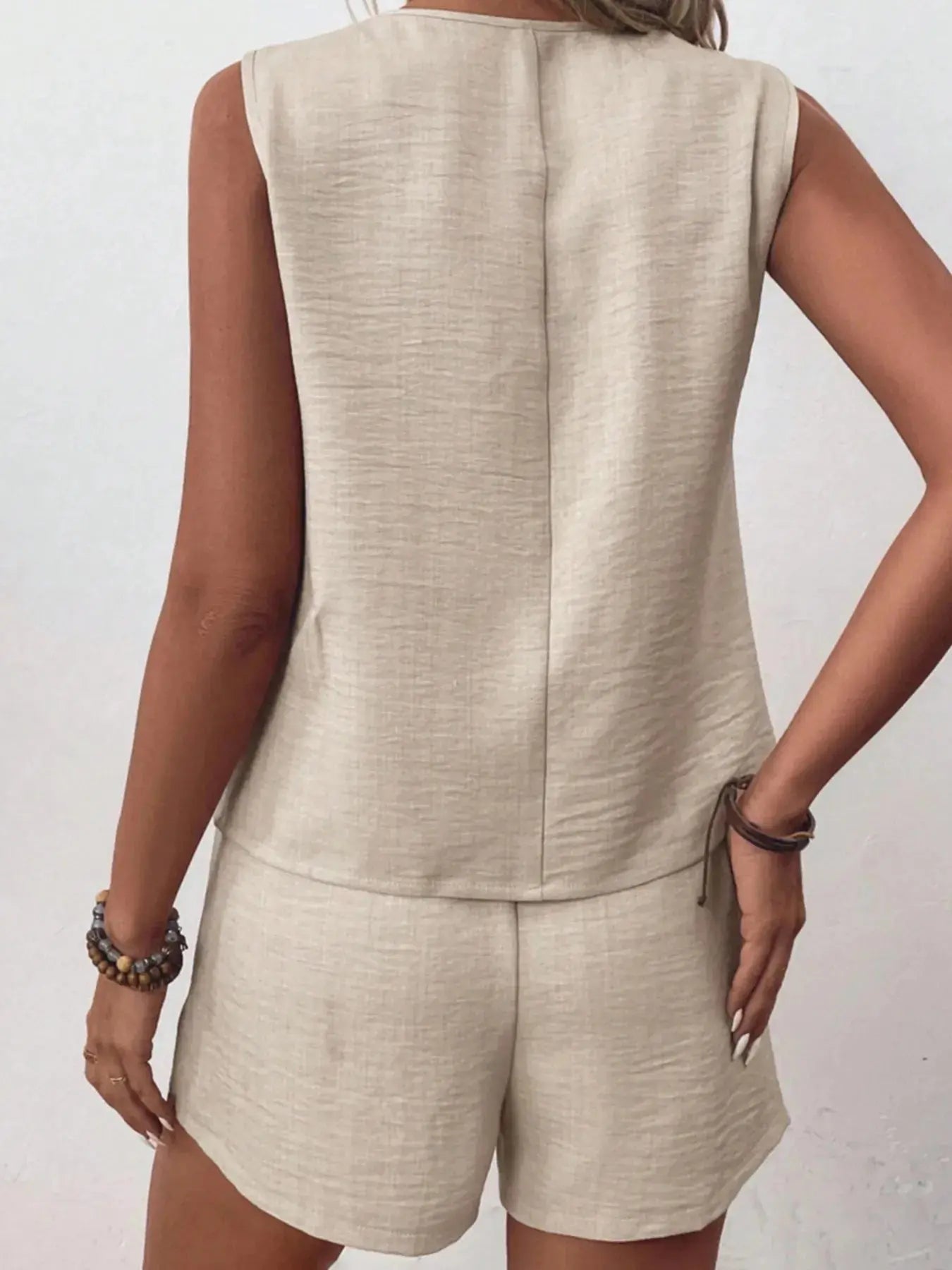Button Up Vest and Shorts Set - Charmdeals
