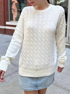 Cable - Knit Round Neck Pullover Sweater - Charmdeals