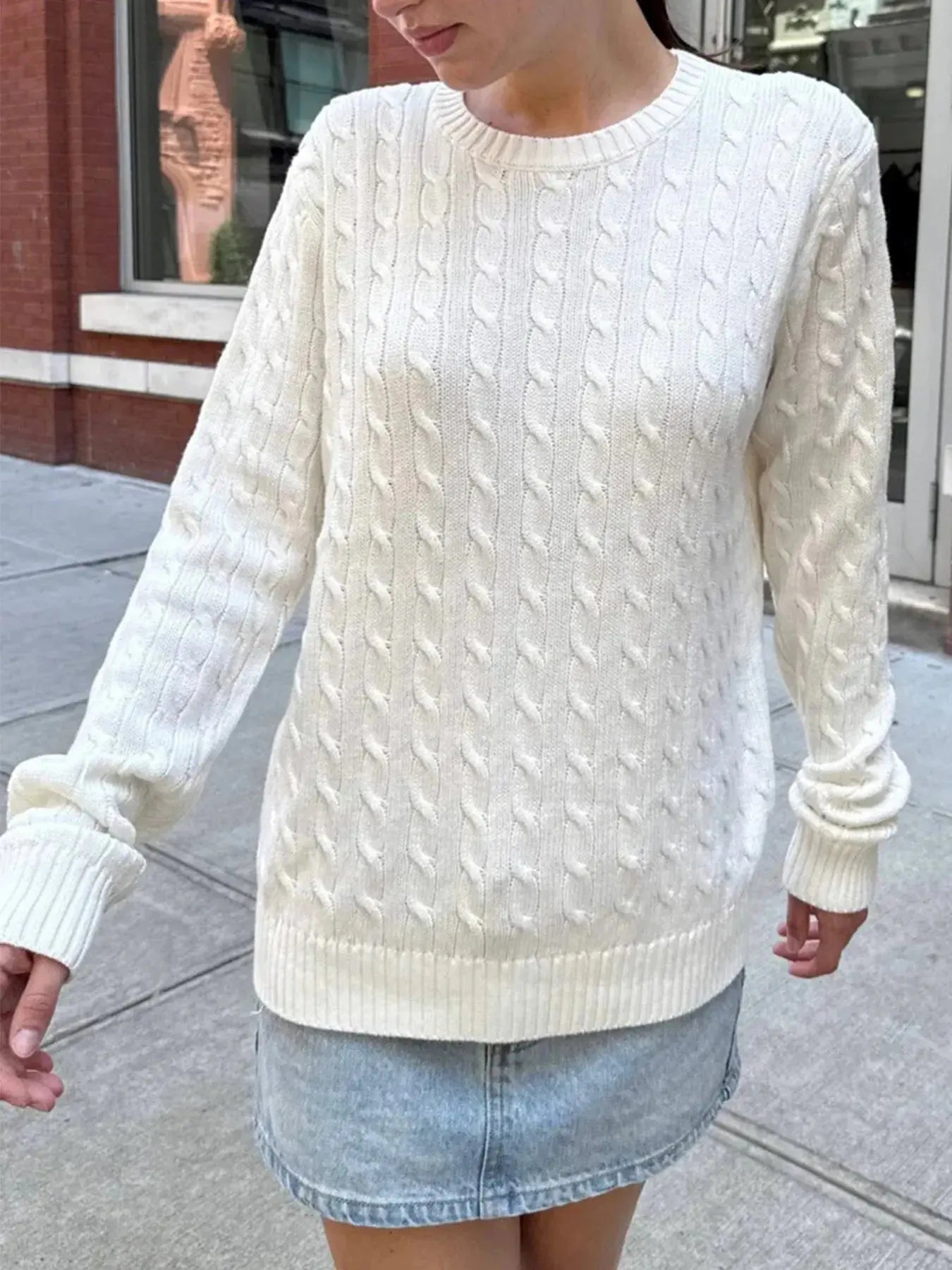 Cable - Knit Round Neck Pullover Sweater - Charmdeals