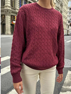 Cable - Knit Round Neck Pullover Sweater - Charmdeals