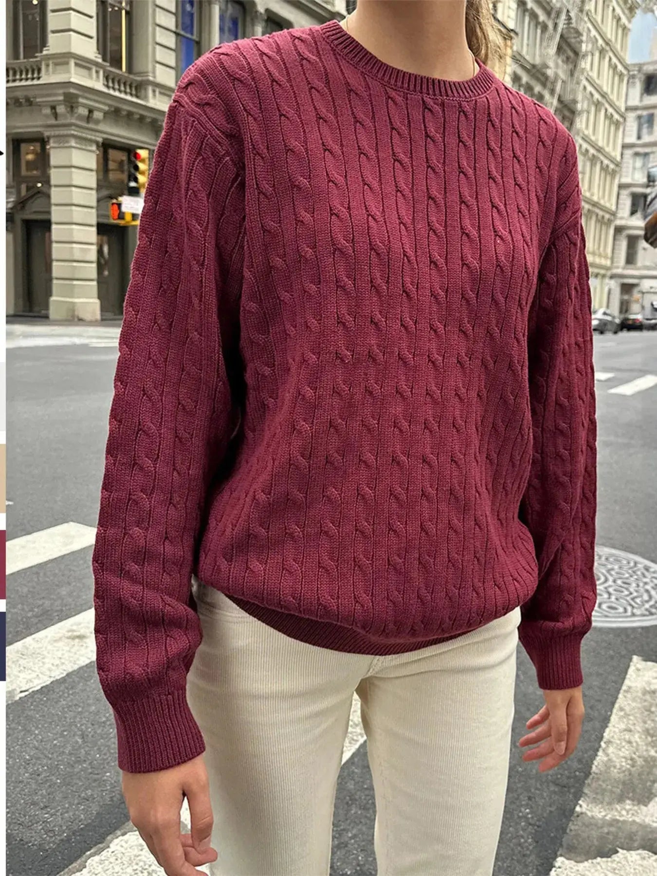 Cable - Knit Round Neck Pullover Sweater - Charmdeals