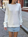 Cable - Knit Round Neck Pullover Sweater - Charmdeals