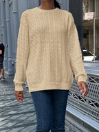 Cable - Knit Round Neck Pullover Sweater - Charmdeals