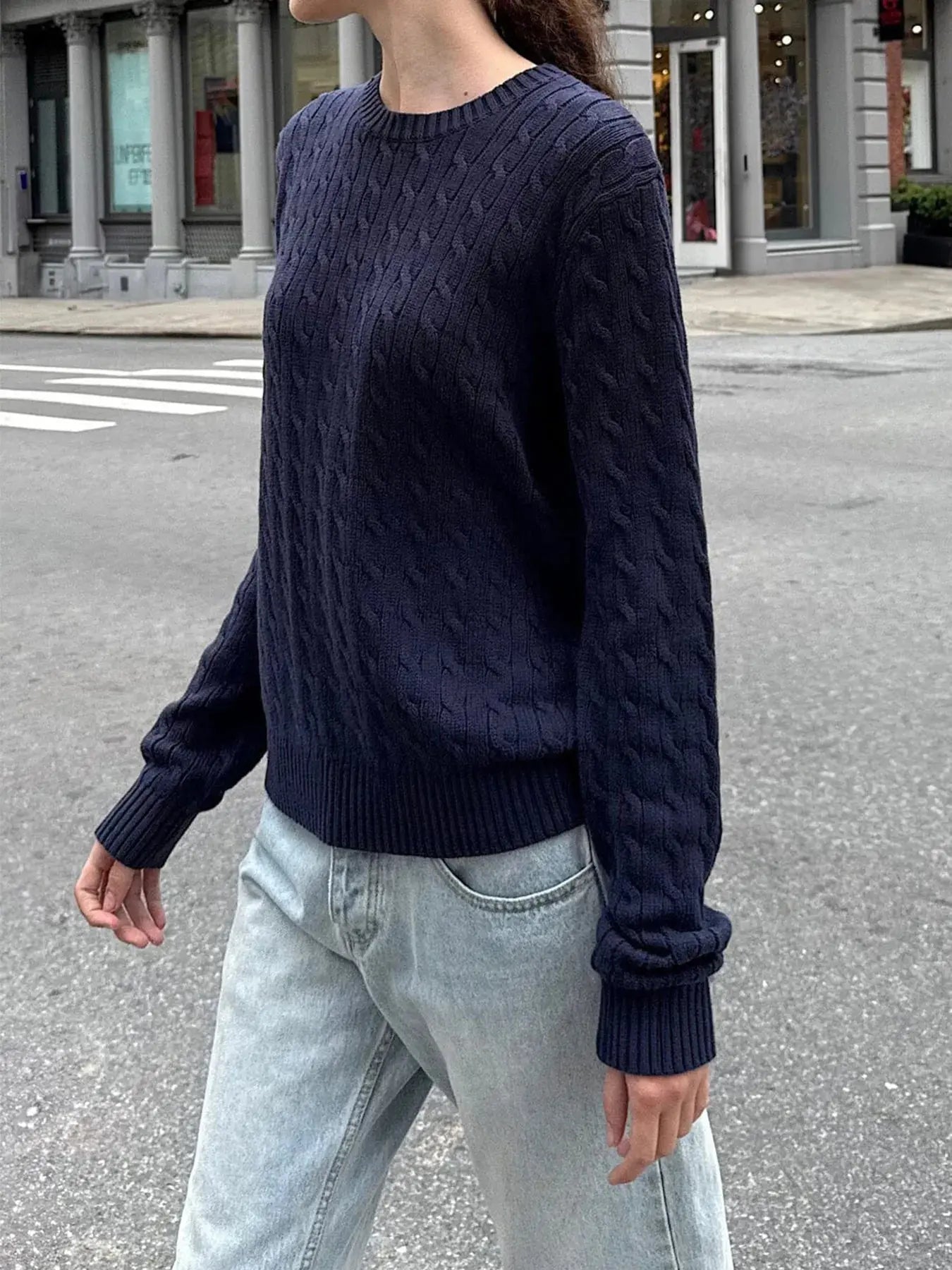 Cable - Knit Round Neck Pullover Sweater - Charmdeals