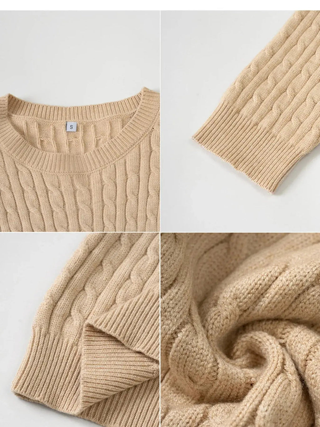Cable - Knit Round Neck Pullover Sweater - Charmdeals