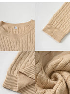 Cable - Knit Round Neck Pullover Sweater - Charmdeals
