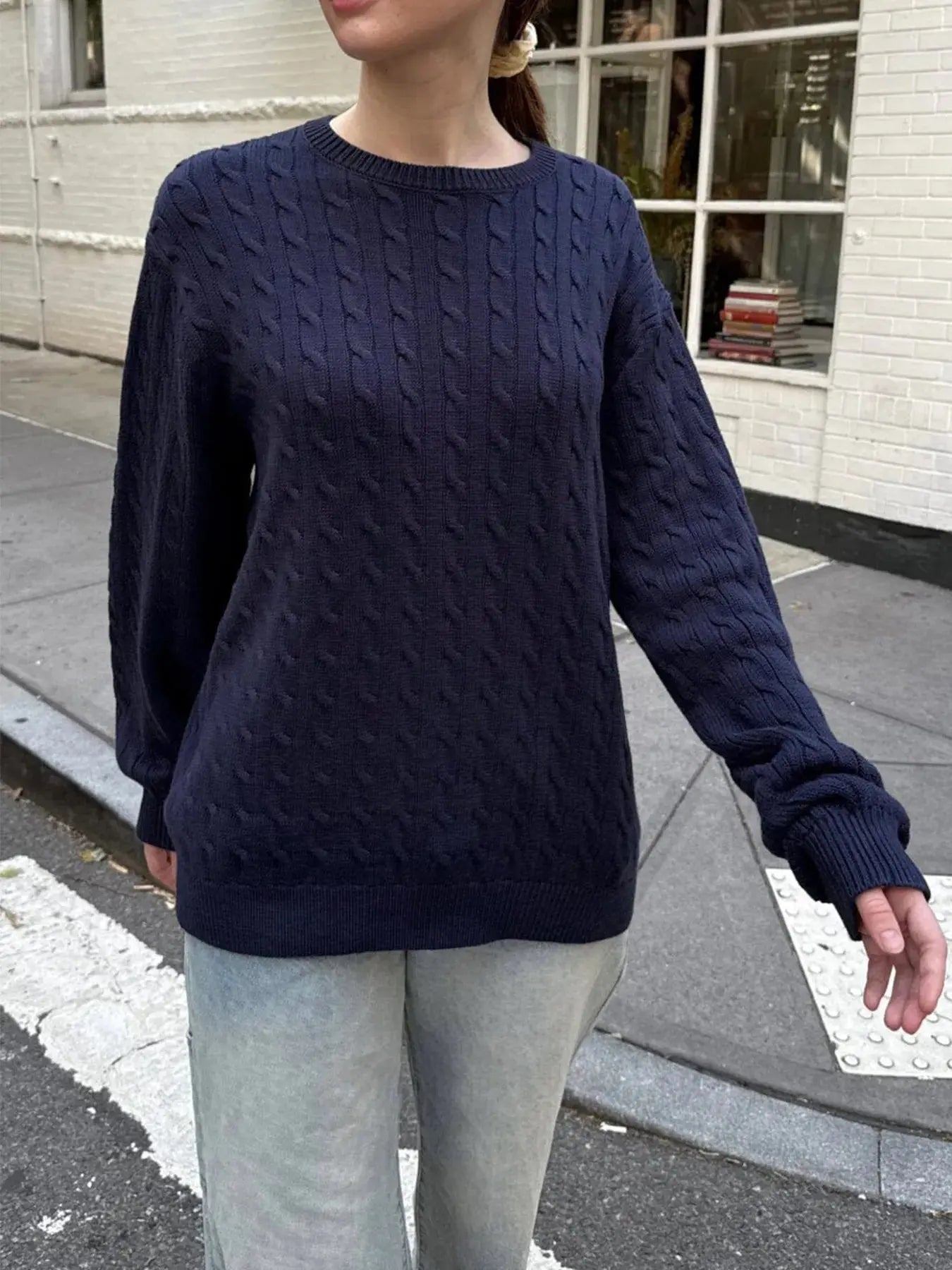 Cable - Knit Round Neck Pullover Sweater - Charmdeals