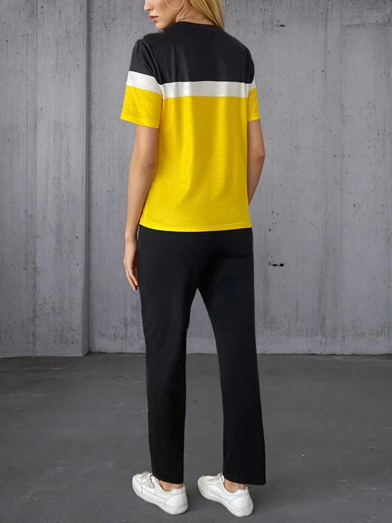 Casual Color Block Top and Pants Set - Charmdeals