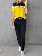 Casual Color Block Top and Pants Set - Charmdeals