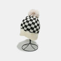 Checkered Knit Hat with Pompom - Charmdeals