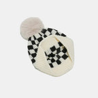 Checkered Knit Hat with Pompom - Charmdeals