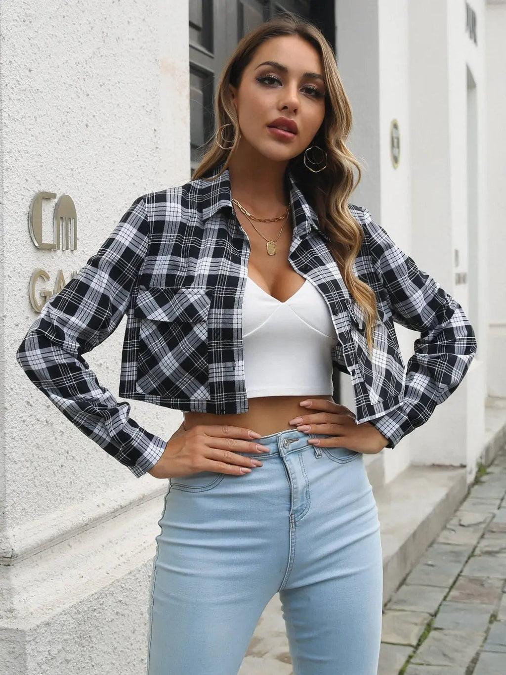 Collared Neck Decorative Pockets Jacket - Charmdeals