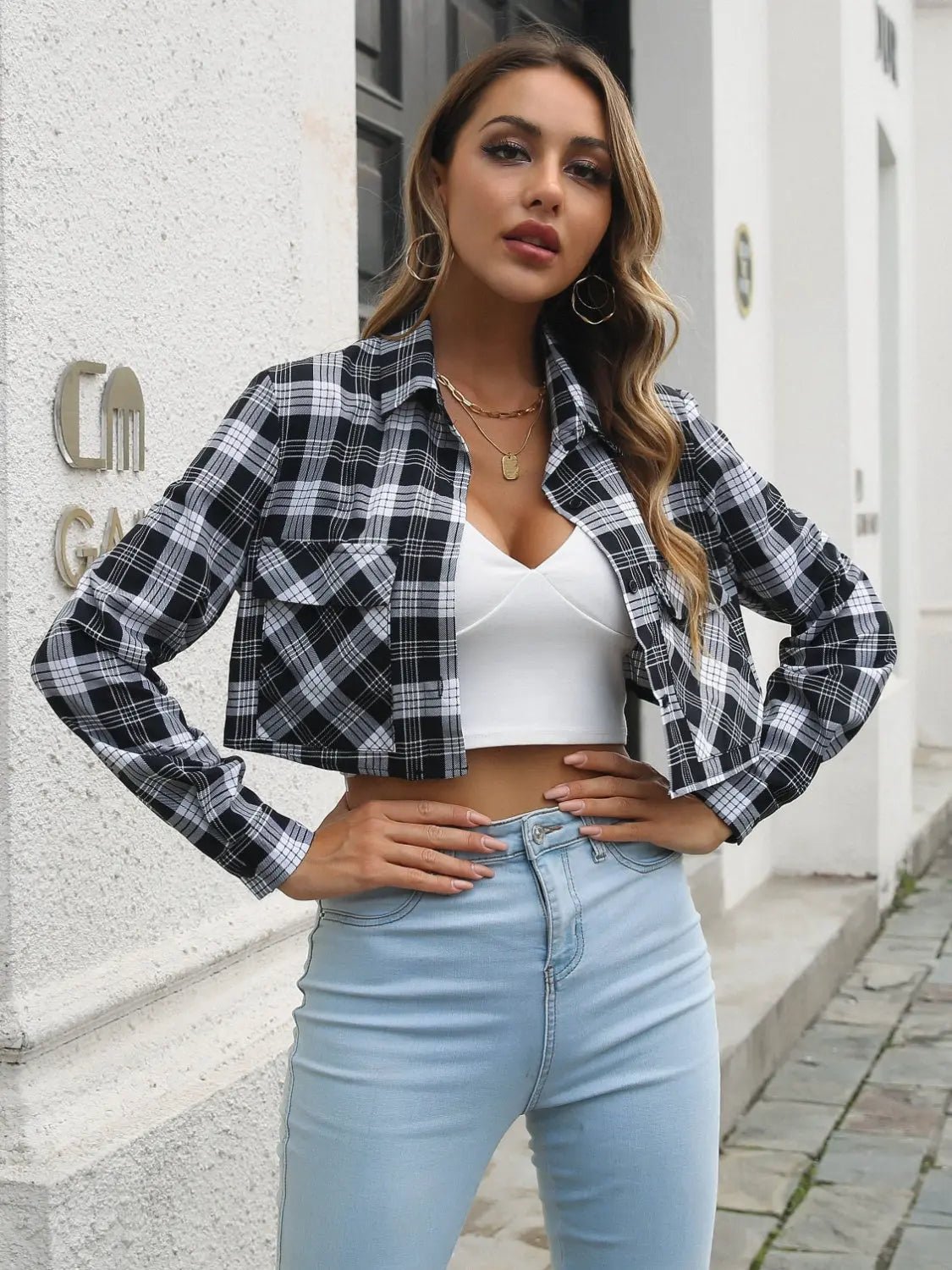 Collared Neck Decorative Pockets Jacket - Charmdeals
