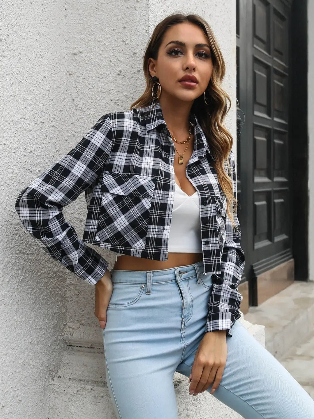 Collared Neck Decorative Pockets Jacket - Charmdeals