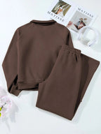 Collared Sweatshirt and High Waist Pants Active Set - Charmdeals