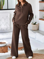 Collared Sweatshirt and High Waist Pants Active Set - Charmdeals