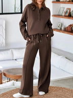 Collared Sweatshirt and High Waist Pants Active Set - Charmdeals