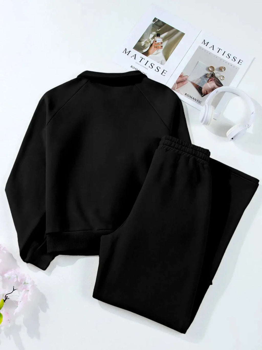 Collared Sweatshirt and High Waist Pants Active Set - Charmdeals