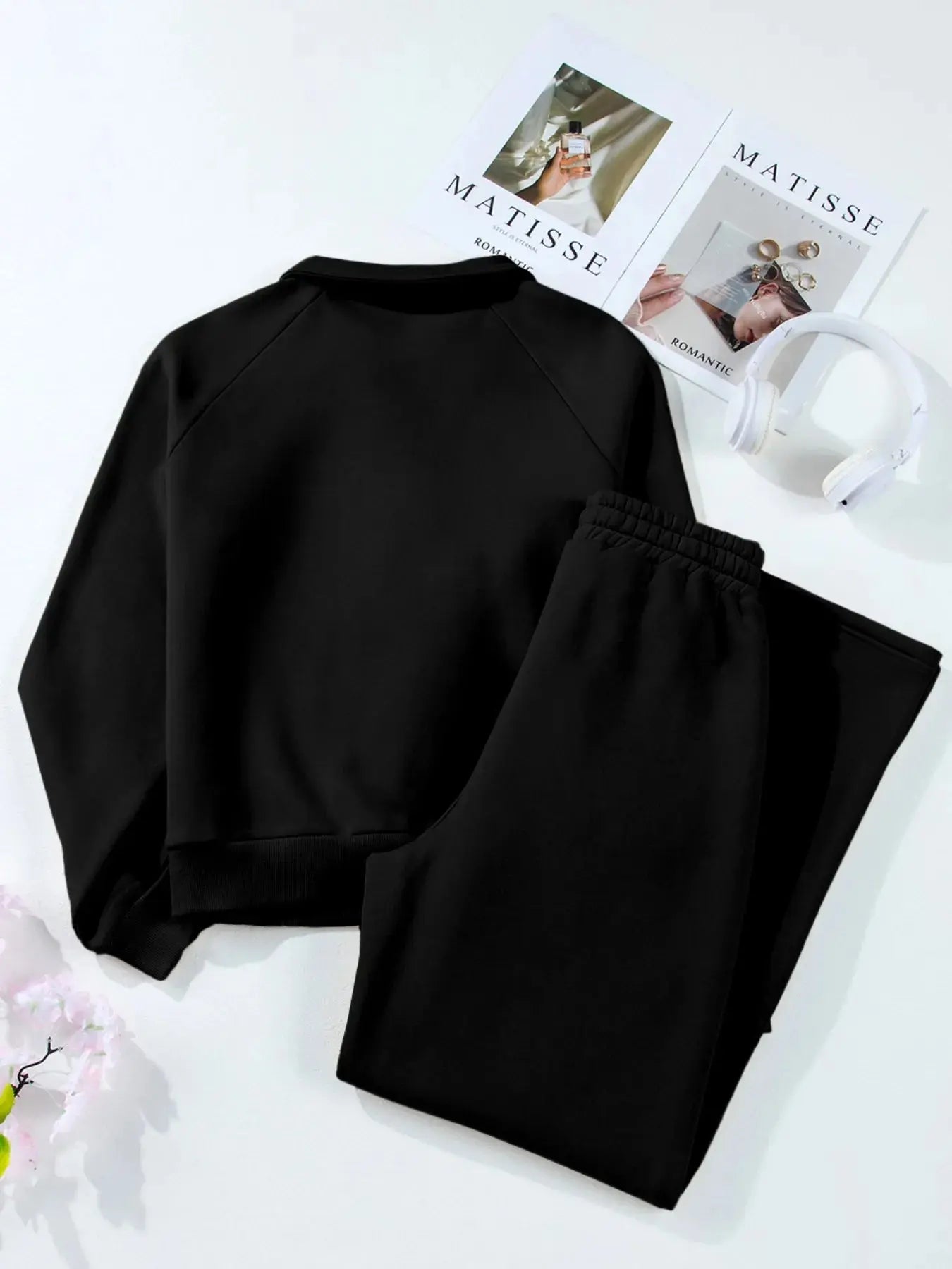 Collared Sweatshirt and High Waist Pants Active Set - Charmdeals
